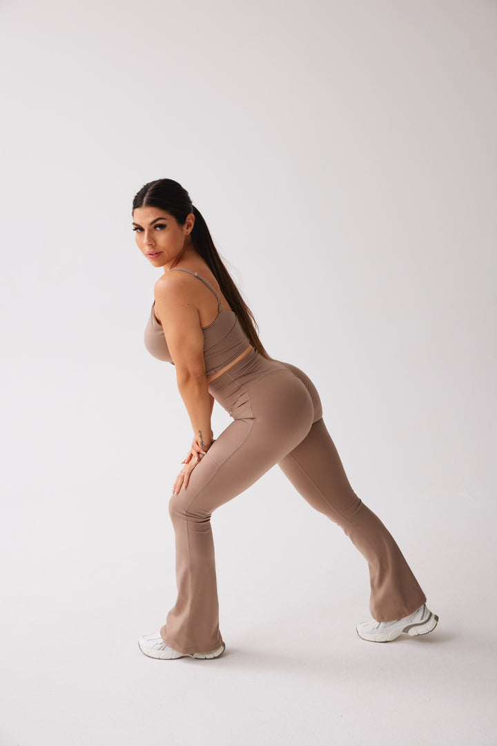 Flared Leggings 'Flaunt And Flow' - Desert Taupe