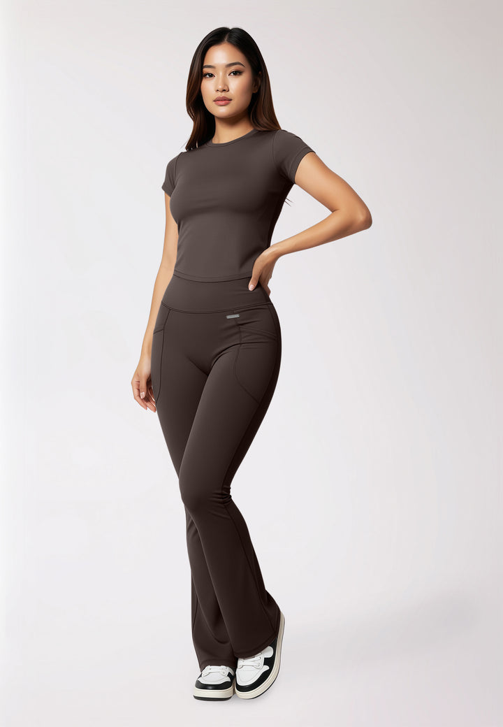 Flared Leggings (NO scrunch) 'Set The Barre' - Volcanic Ash (MEDIUM-LONG length)