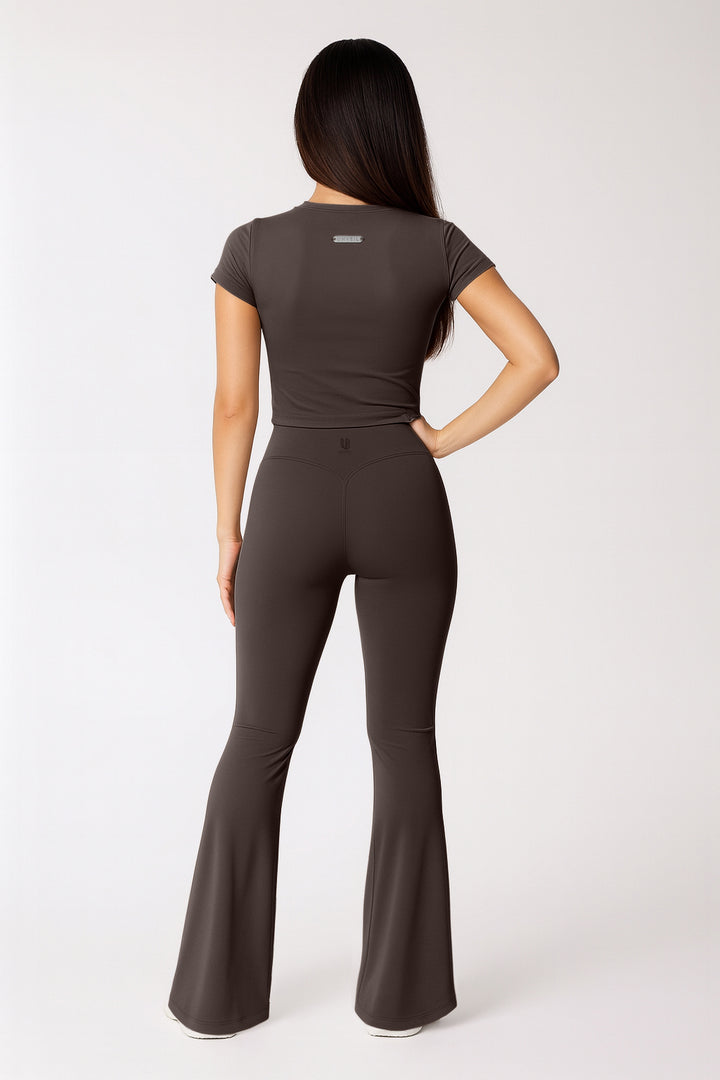Flared Leggings (NO scrunch) 'Set The Barre' - Volcanic Ash (MEDIUM-LONG length)