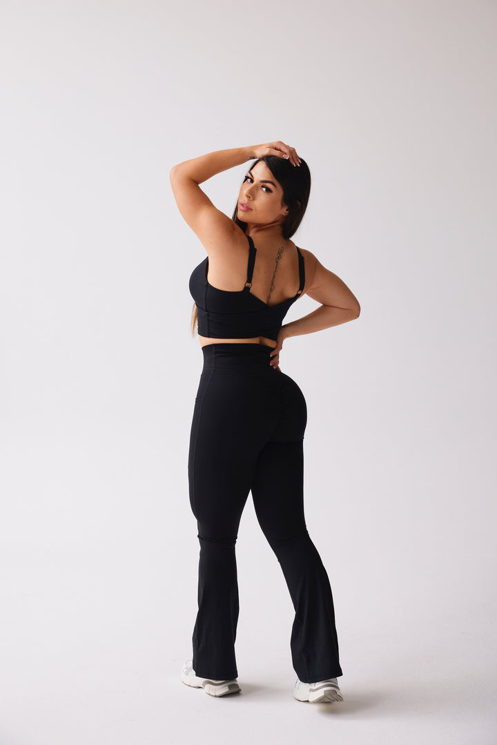 Flared Leggings 'Flaunt And Flow' - Midnight Black