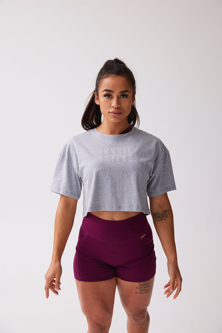 Oversized Cropped Tee 'Spill The Tee' - Ash