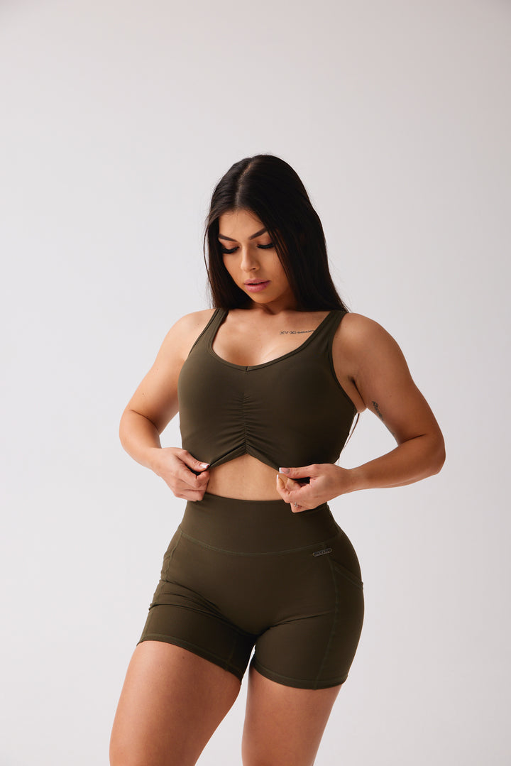 Scrunched Top 'Tread Lightly' - Dark Olive