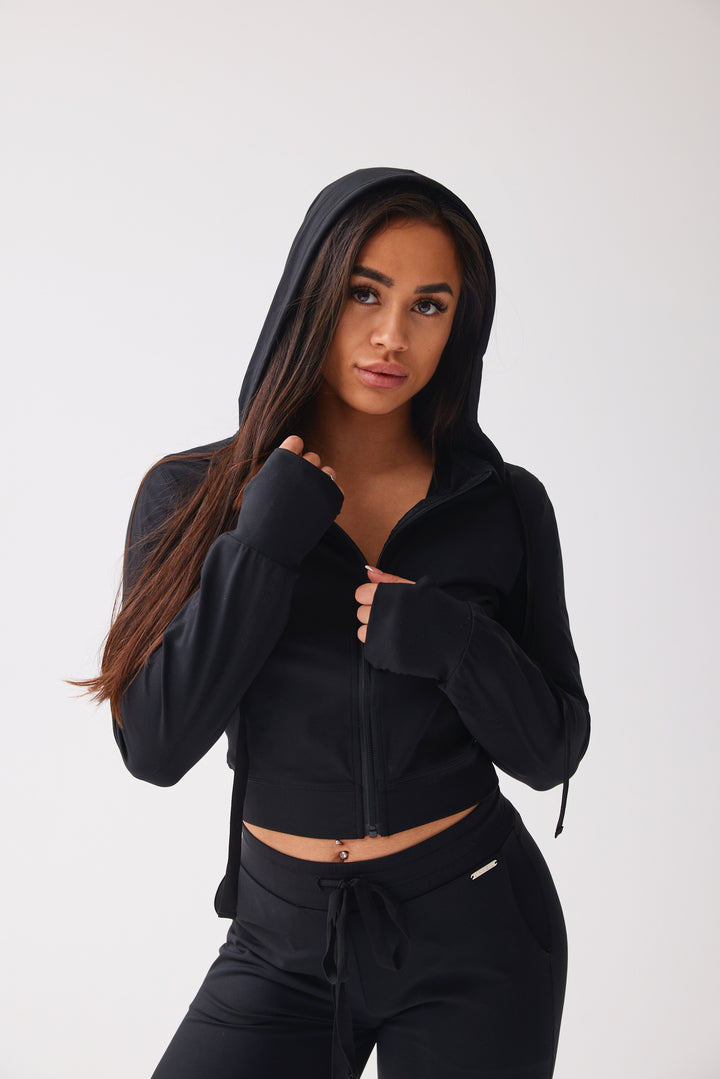 Lightweight Zip Hoodie 'Catch Me If You Can' - Midnight Black