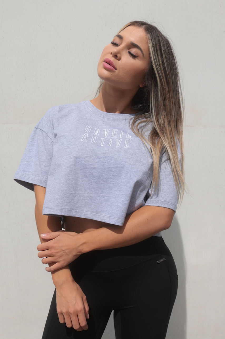 Oversized Cropped Tee 'Spill The Tee' - Ash