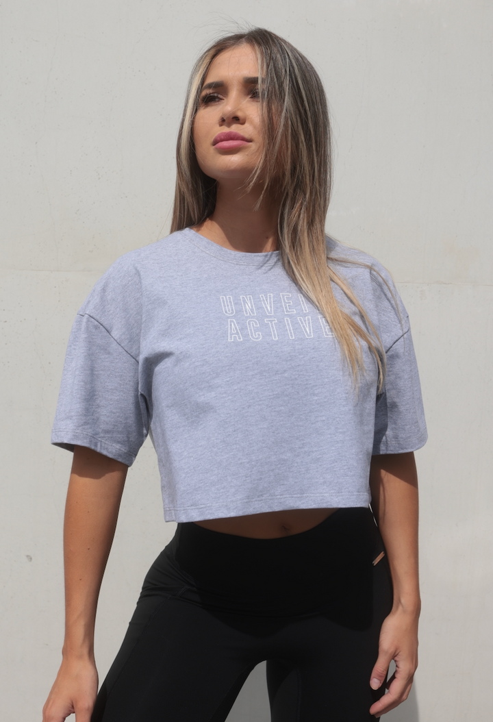 Oversized Cropped Tee 'Spill The Tee' - Ash