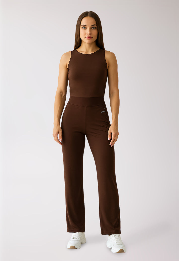 Wide-leg relaxed straight pants 'Always In Motion' - Dark Earth