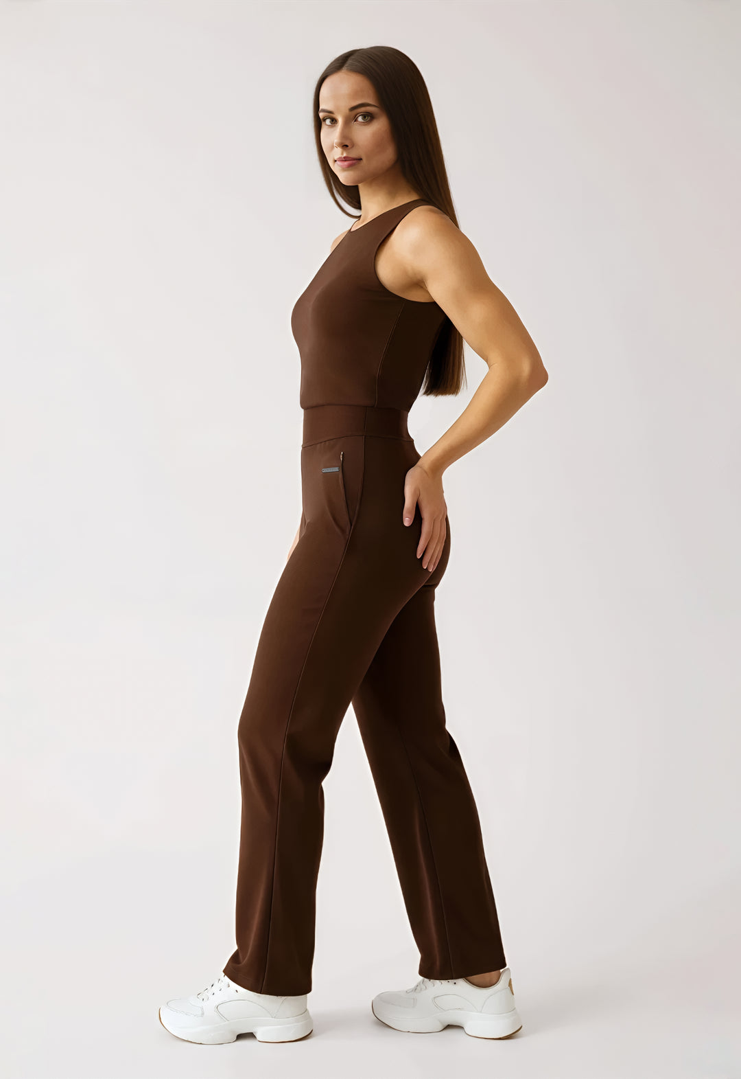 Wide-leg relaxed straight pants 'Always In Motion' - Dark Earth